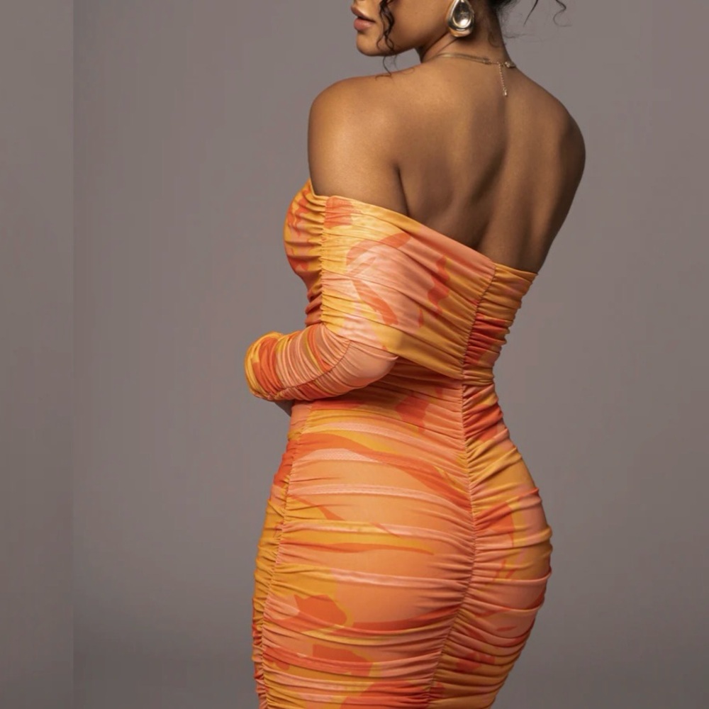 JLUXLABEL ORANGE CAPRI RUCHED DRESS